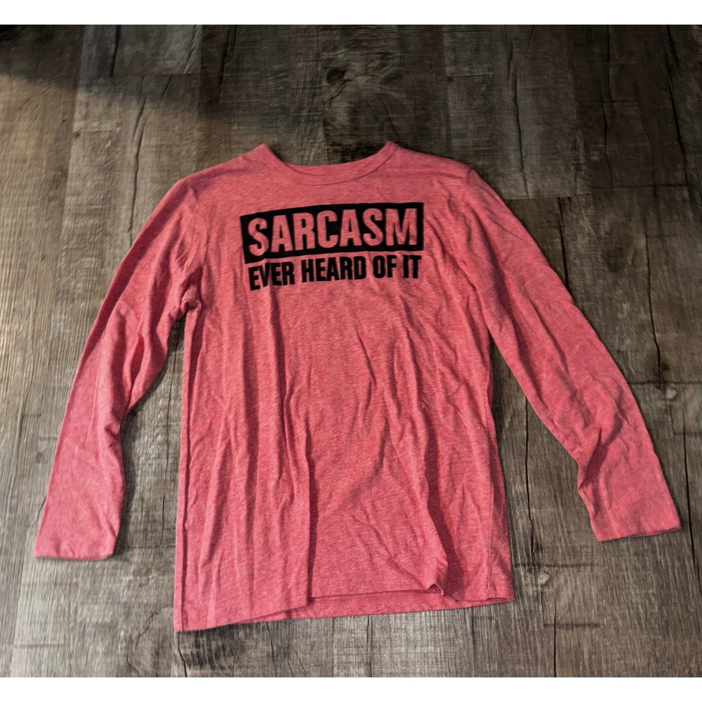 The Childrens Place Boys Sarcasm Graphic Long Sleeve Tee Red Heather L 10/12
